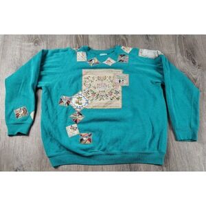 Hanes L USA Crew Neck Sweatshirt Pullover Stitched Upcycle Patchwork Vtg Cottage